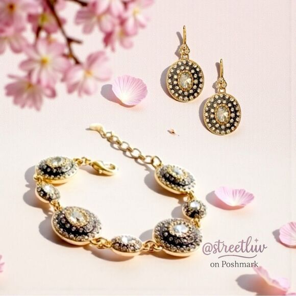 Stella & Dot Jewelry - Stella & Dot Neeya Pavé Bracelet & Earrings Set Gold